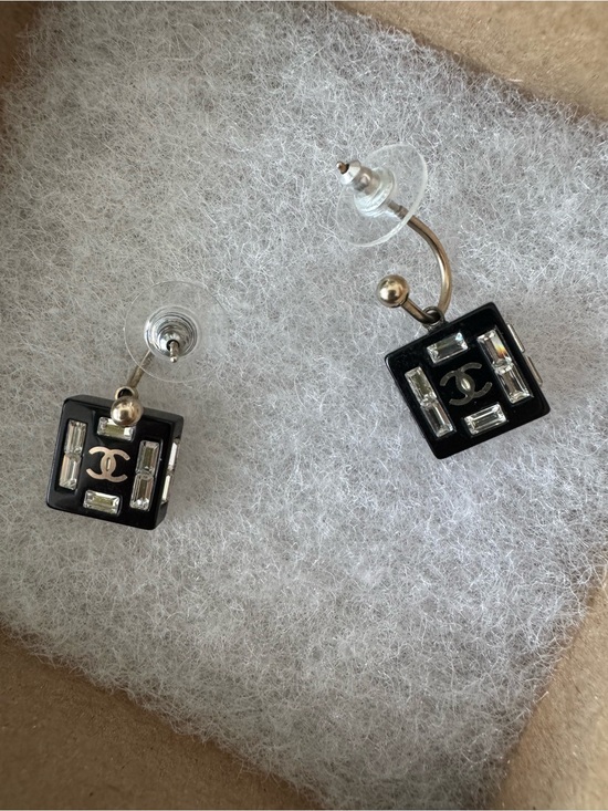 CHANEL Jewelry - CHANEL Black Square Crystal Drop Earrings with Silver CC